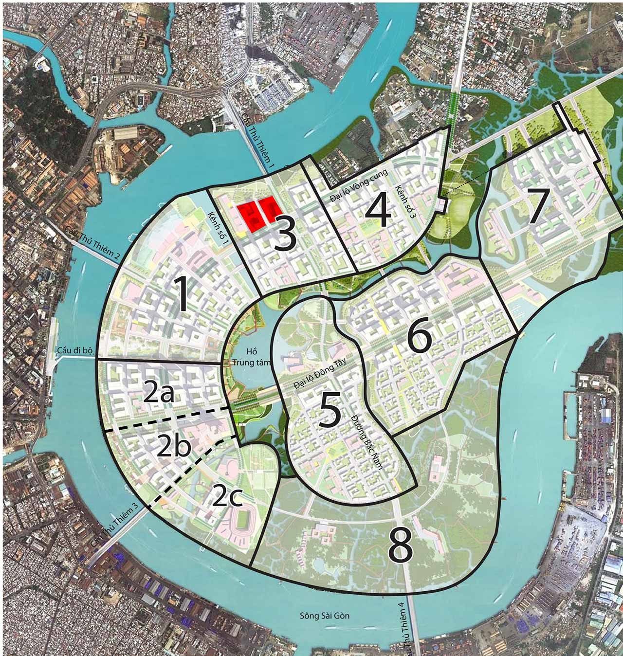 Vị trí dự án Thủ Thiêm River Park của Hongkong Land nằm ngay chân cầu Thủ Thiêm 1