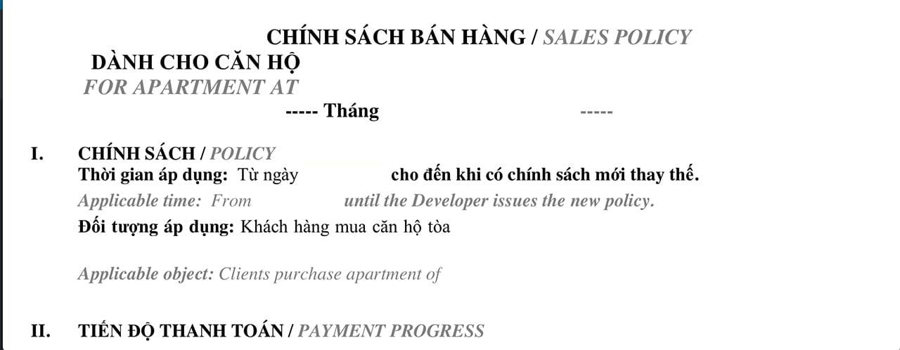 Chính sách bán hàng của dự án Vincity Quận 9
