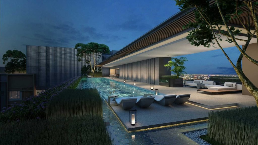 Hồ bơi trên tầng thượng toà căn hộ