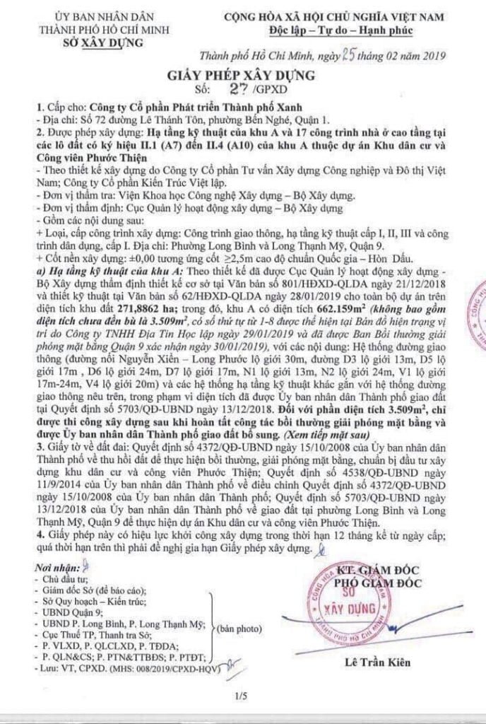 Giấy phép xây dựng Vinhomes Grand Park