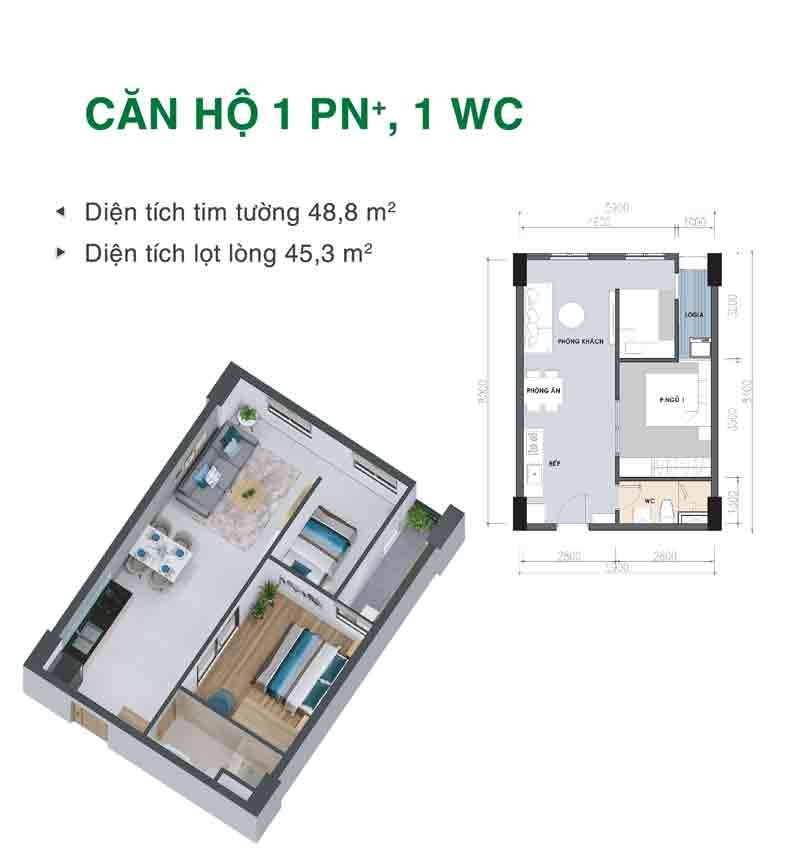 Mặt bằng căn hộ 1 phòng ngủ