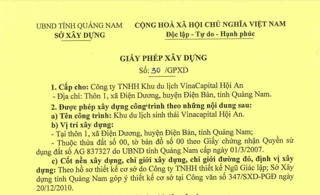 Giấy phép xây dựng Shantira Hội An