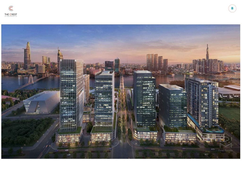 Toàn cảnh khu văn phòng thuộc giai đoạn 2 và giai đoạn 4 dự án The Metropole Thủ Thiêm