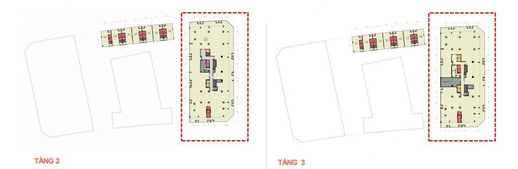 Mặt bằng tầng 2 và 3 khu văn phòng The Crest