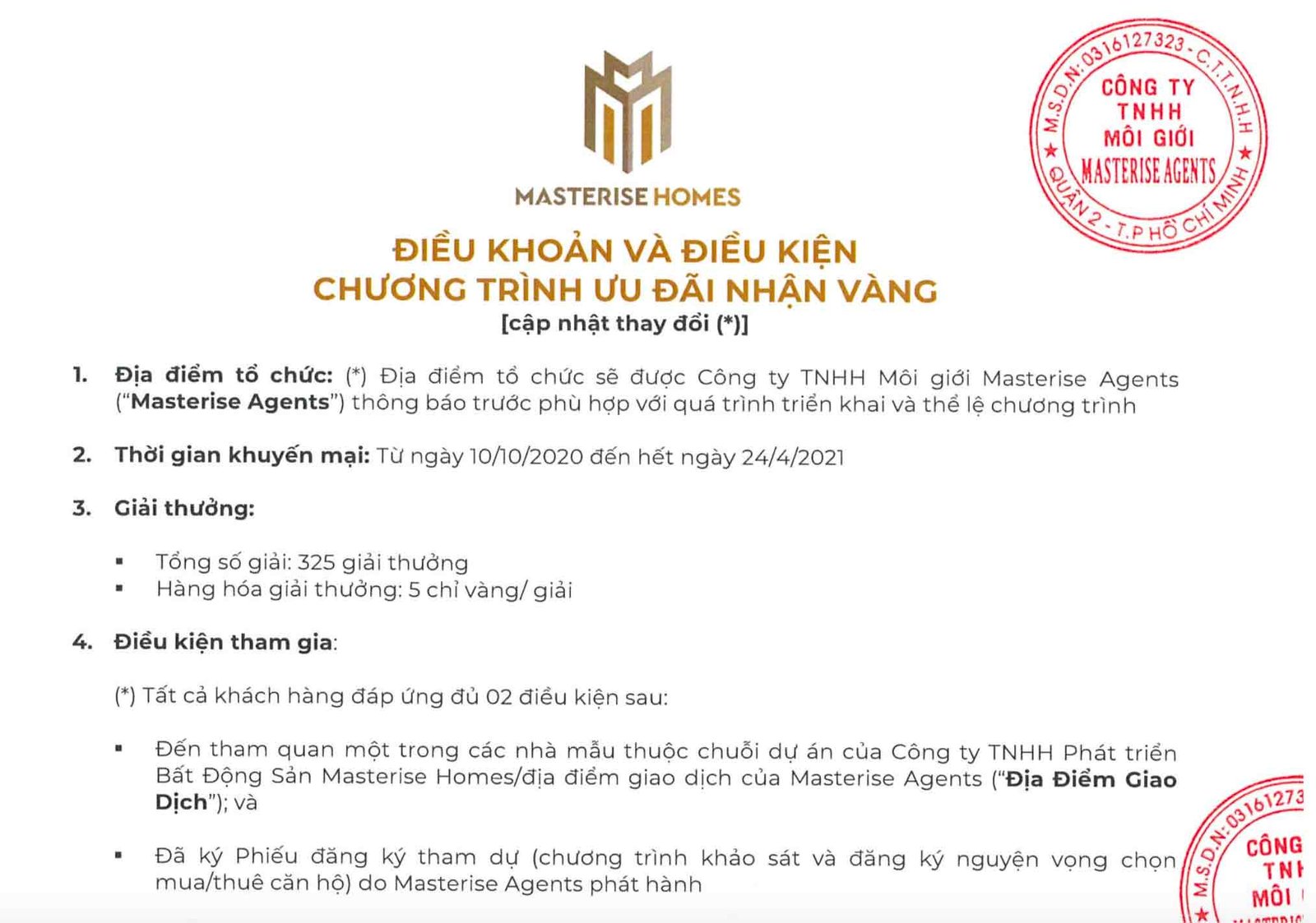 Chương trình ưu đãi nhận vàng