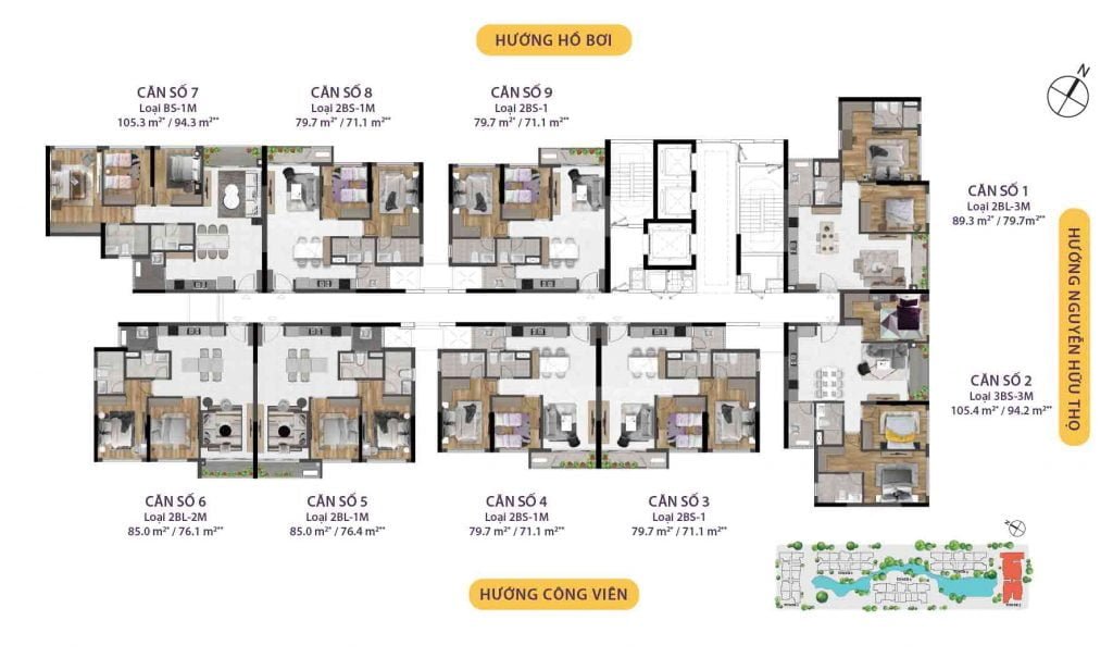 Mặt bằng căn hộ Celesta Rise Tháp 5 (Bàn giao hoàn thiện)