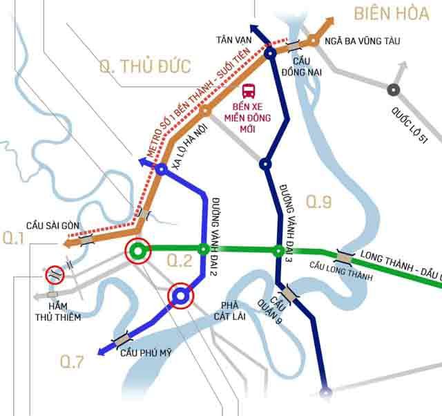 Hình mô phỏng 8 dự án giao thông trọng điểm của thành phố Thủ Đức đang được triển khai