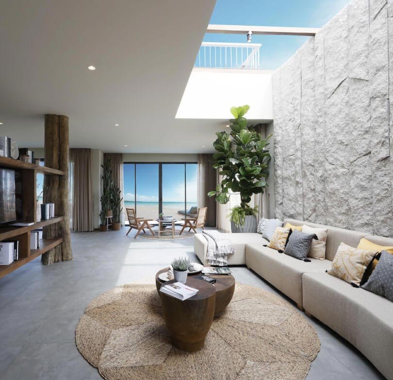 Minh họa măt bằng phòng khách nhà phố ven biển