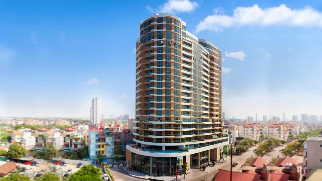 Hình tòa tháp căn hộ Watermark Hồ Tây lúc mới hoàn thành và chuẩn bị bàn giao đưa vào sử dụng