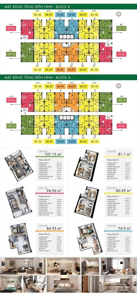 Các loại diện tích căn hộ tiêu chuẩn