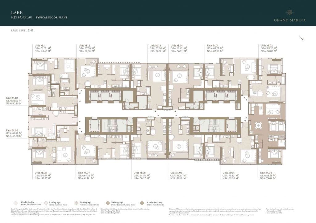 Mặt bằng căn hộ tiêu chuẩn tầng 2-12 tòa Lake sẽ được mở bán đầu tiên
