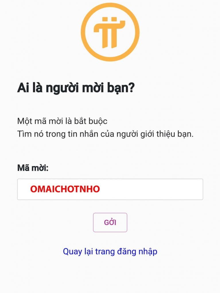 Mã mời Pi Network là OMAICHOTNHO