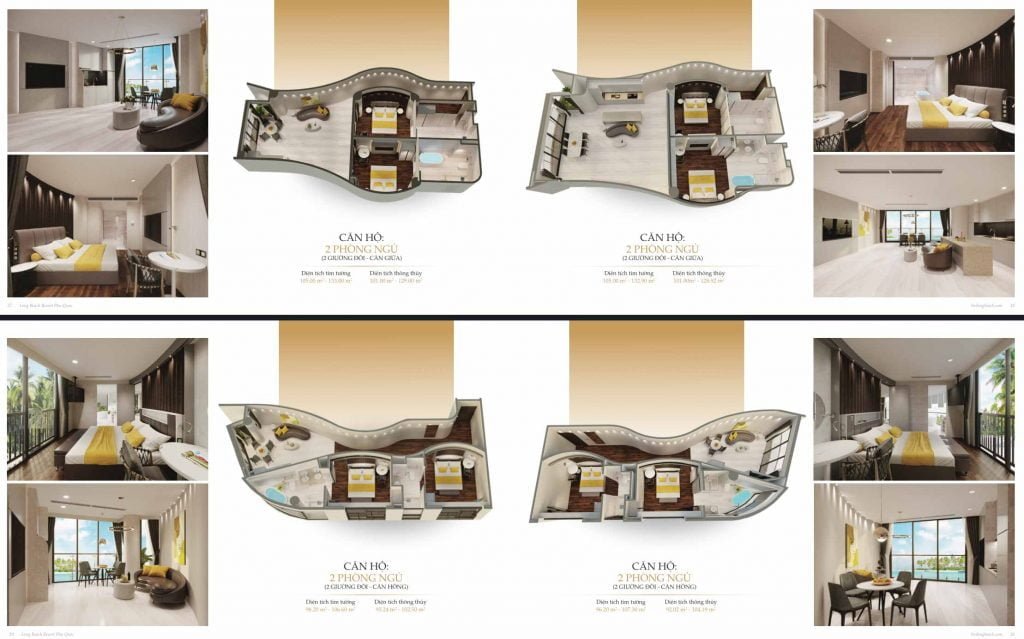 Mặt bẳng căn hộ Best Western Plus Long Beach Resort Phú Quốc 1 và 2 phòng ngủ