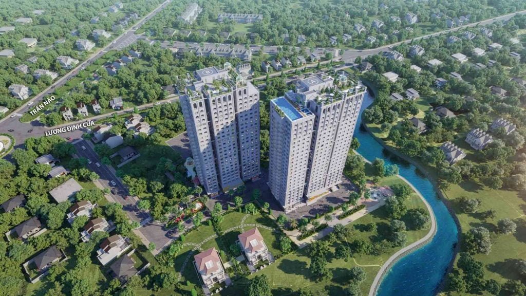 Hình phối cảnh 2 toà tháp căn hộ Paris Hoàng Kim