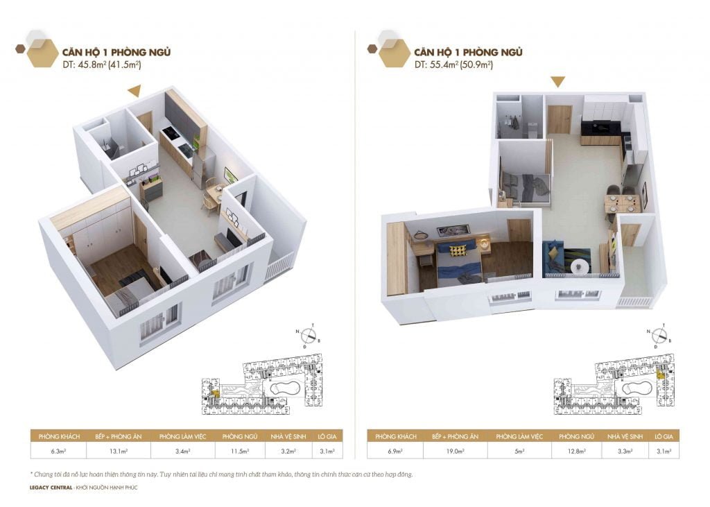 Mặt bằng căn hộ Legacy Central bình Dương 1 phòng ngủ