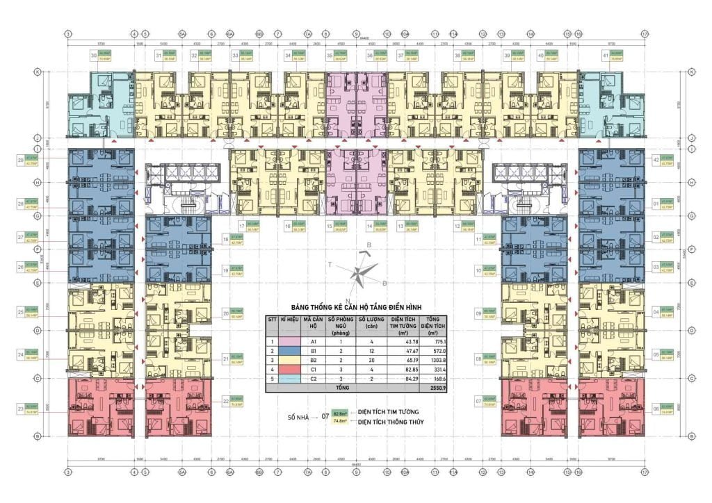 Mặt bằng căn hộ Tecco Felice Homes 123 phòng ngủ