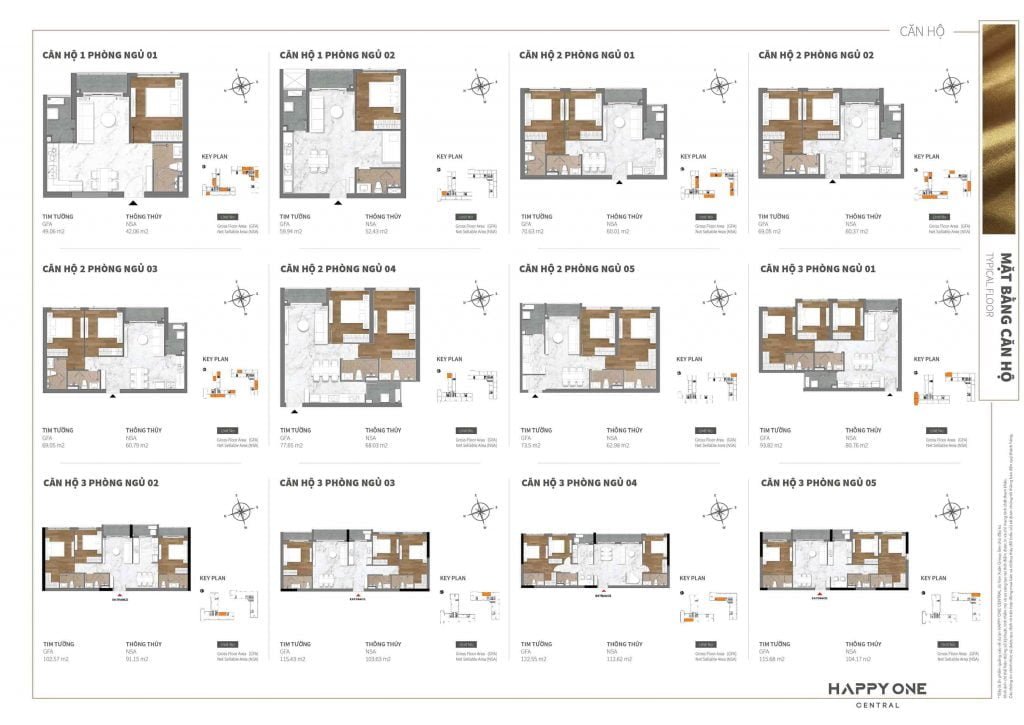 Mặt bằng căn hộ Happy One Central 123 phòng ngủ