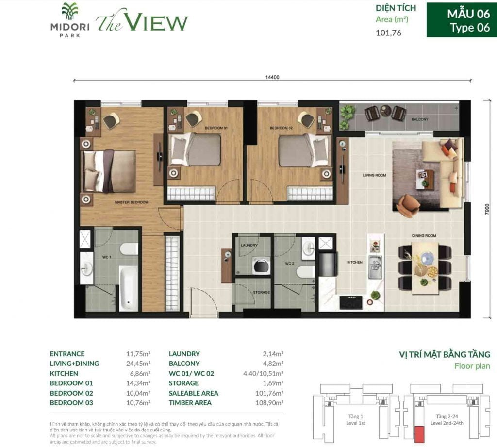 Mặt bằng căn hộ 3 phòng ngủ