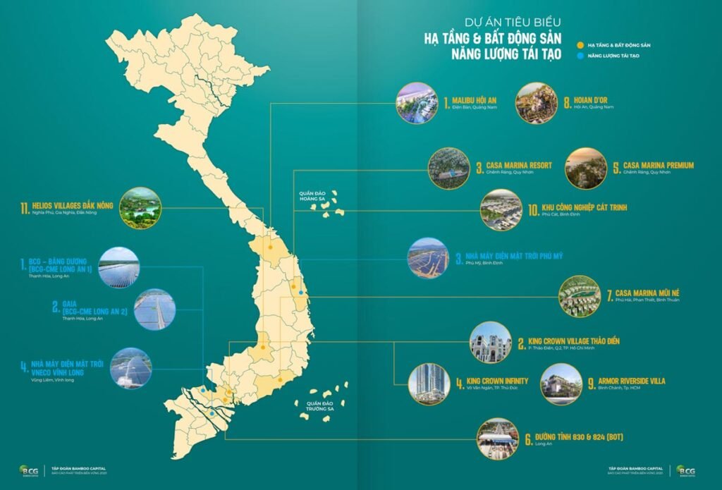 Sơ đồ minh hoạ vị trí các dự án bất động do BCG Land phát triển