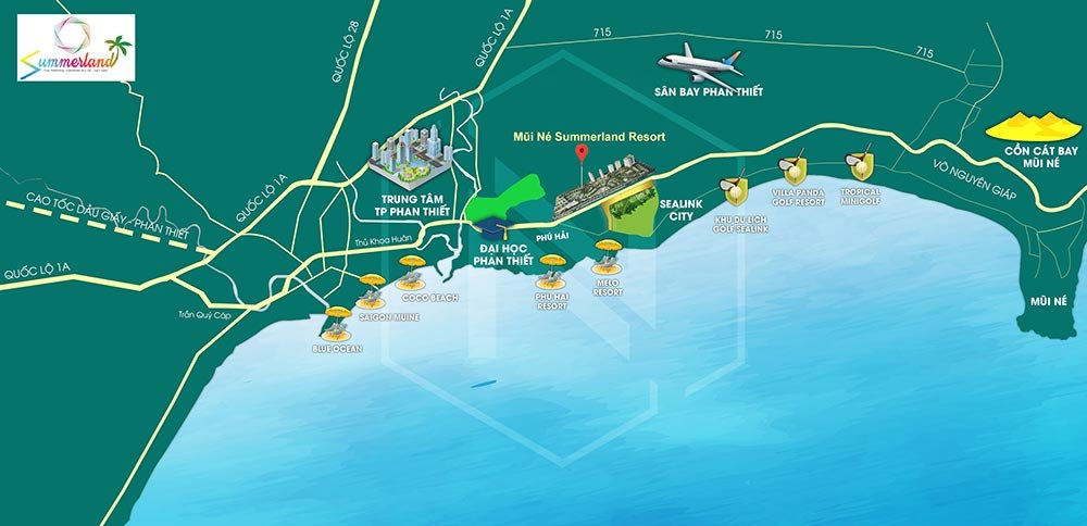 Vị trí dự án Mũi Né Summerland nằm liền kề khu đô thị Sealink City