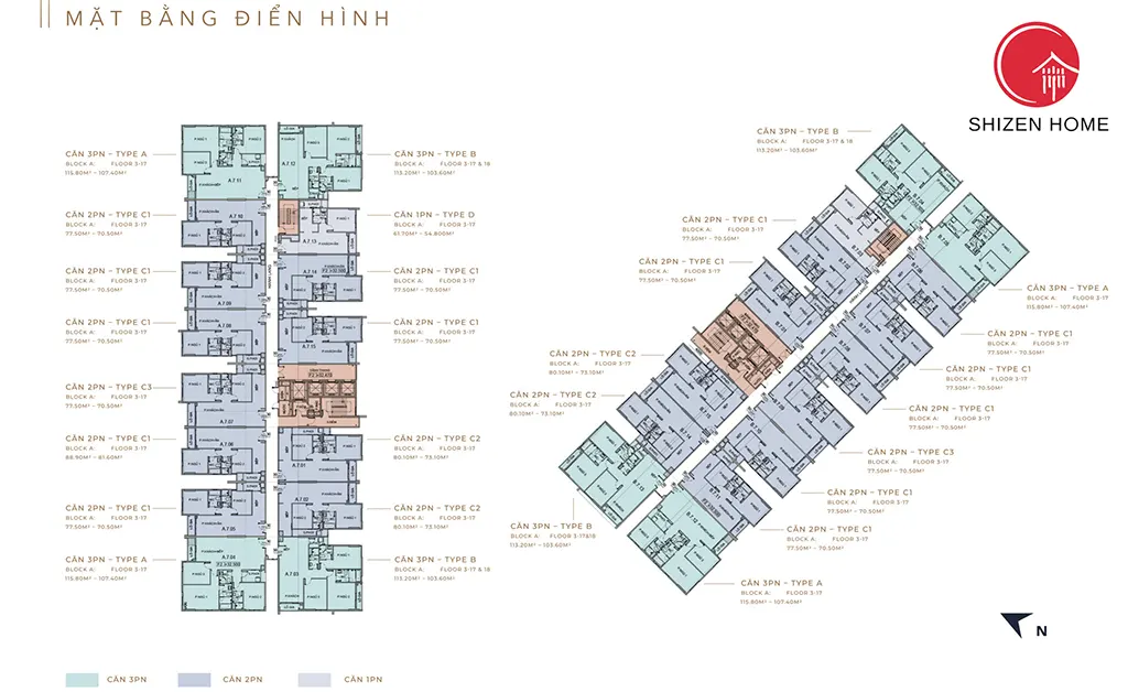 Mặt bằng căn hộ Shizen Home tiêu chuẩn