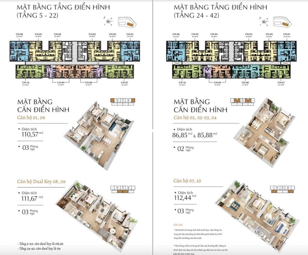 Mặt bằng căn hộ The Matrix One 2 và 3 phòng ngủ