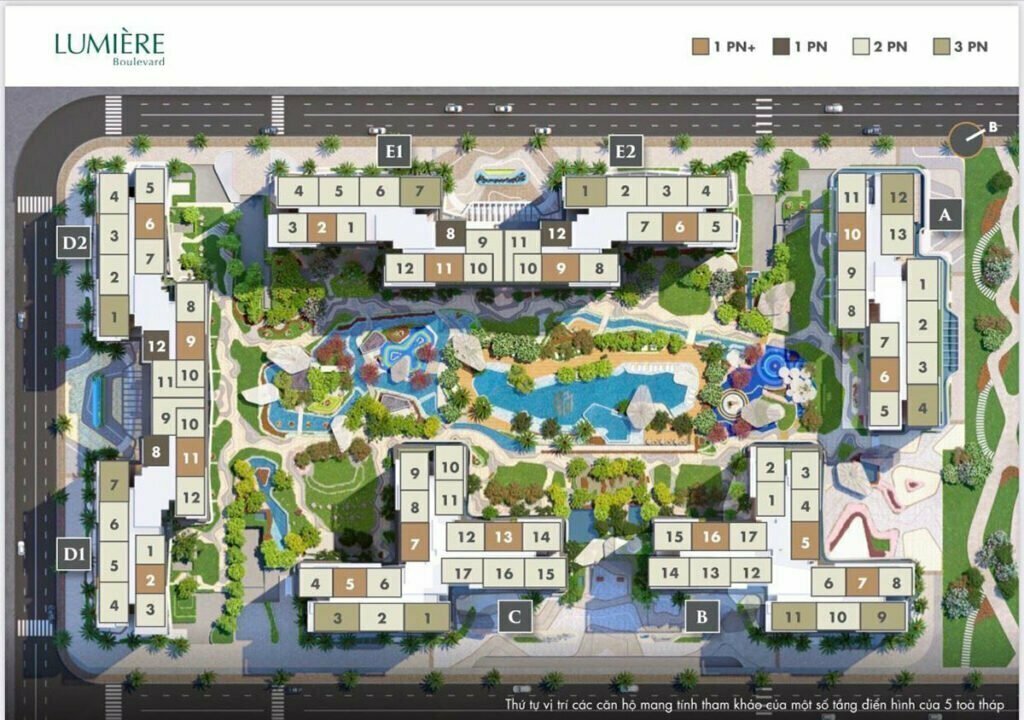 Mặt bằng căn hộ Lumiere Boulevard 123 phòng ngủ