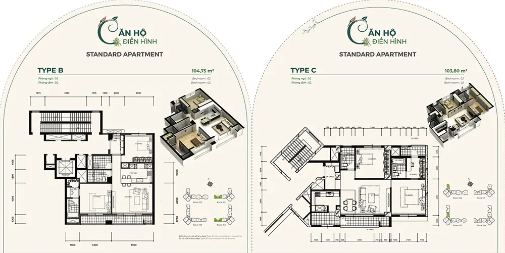 Mặt bằng căn hộ Type B và Type C