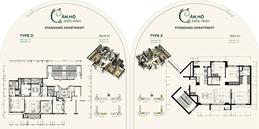 Mặt bằng căn hộ Type D và Type E