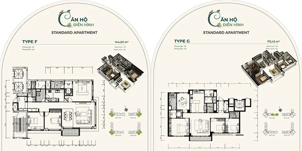 Mặt bằng căn hộ Type F và Type G