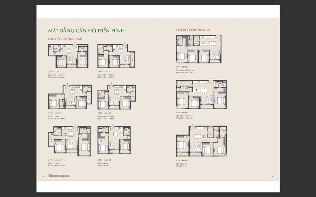 Mặt bằng căn hộ 2 và 3 phòng ngủ