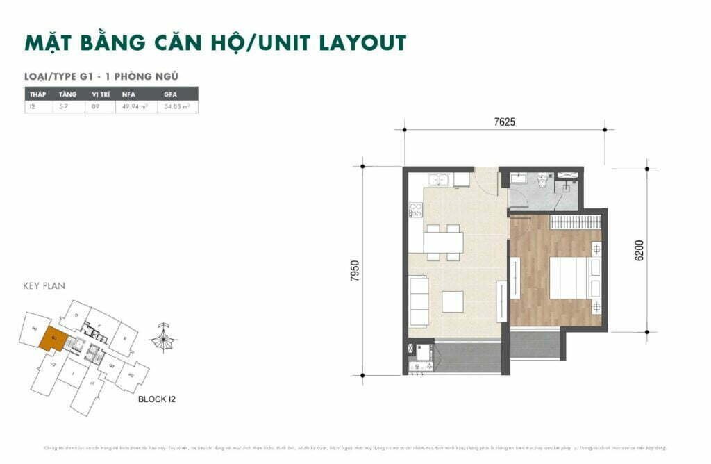 Mặt bằng căn hộ The Grand Sentosa 1 phòng ngủ