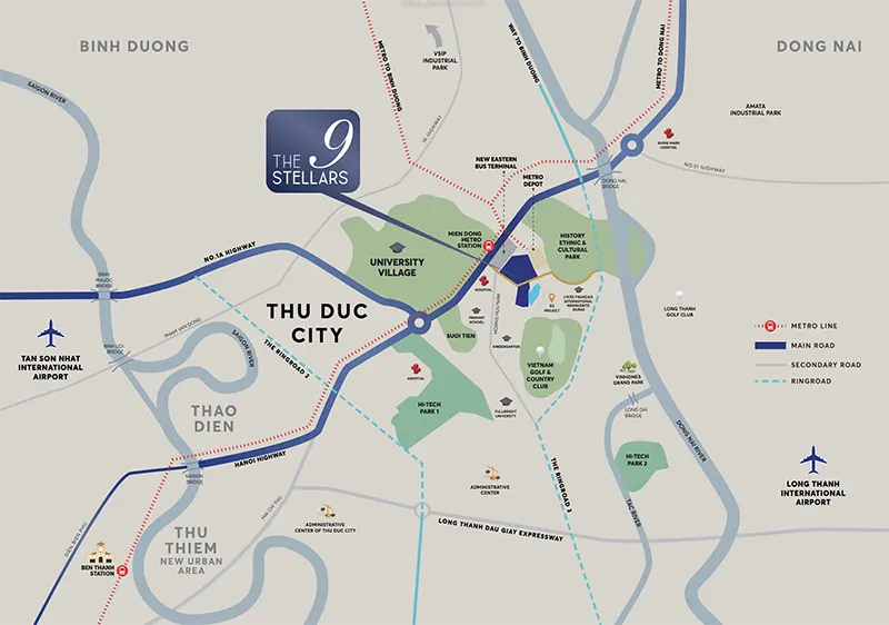 Bản đồ vị trí dự án The 9 Stellars tại trung tâm thành phố Thủ Đức