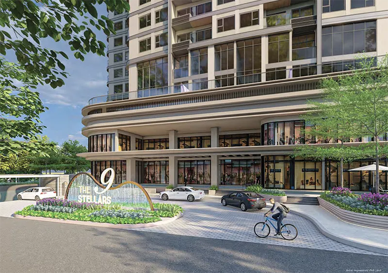 Hình phối cảnh các căn Shophouse nằm tại tầng 1 và 2 của toà tháp căn hộ.