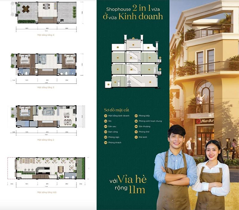 Mặt bằng thiết kế Shophouse liên kế