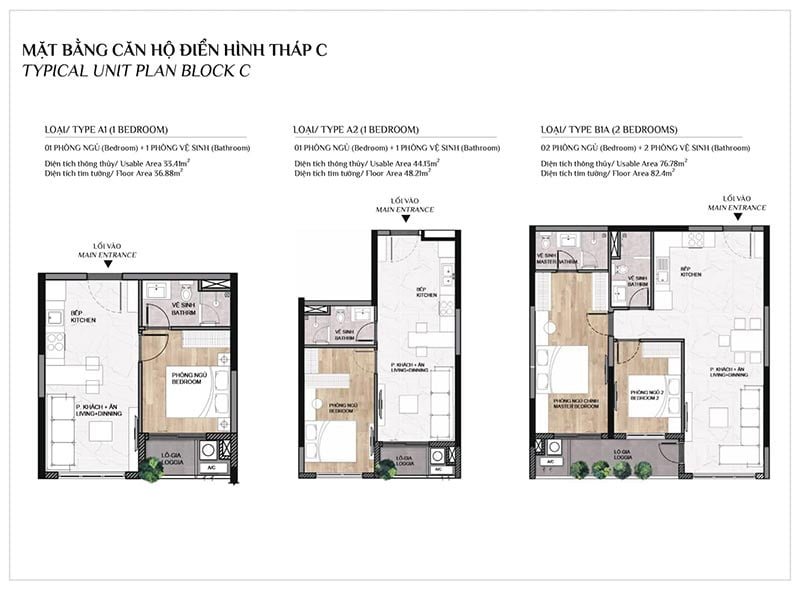 Mặt bằng căn hộ 1 phòng ngủ