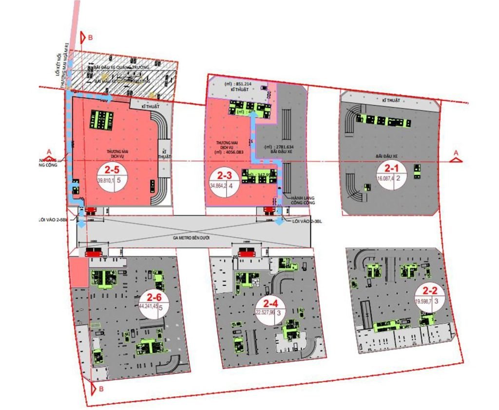 Vị trí các căn Shophouse Lotte Thủ Thiêm ở các lô 2-1, 2-3, 2-5
