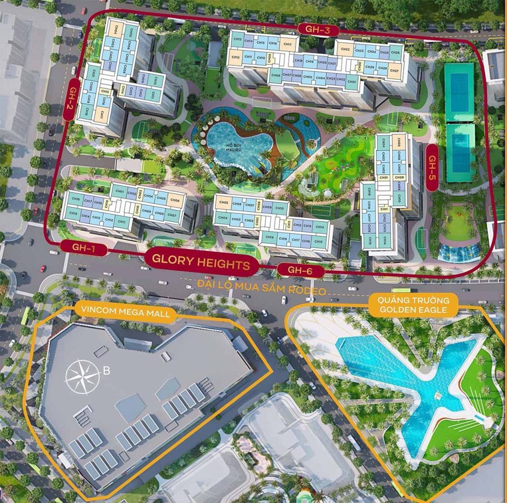 Mặt bằng căn hộ Glory Heights 1 2 3 phòng ngủ