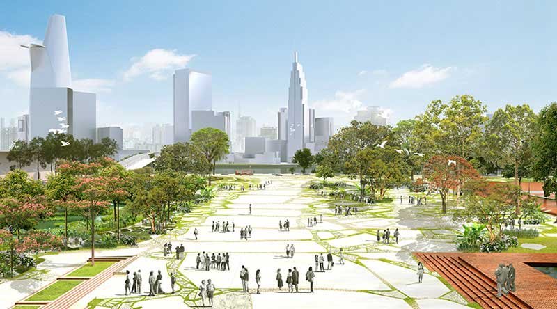 Nhiều du khách tìm đến quảng trường trung tâm thủ thiêm