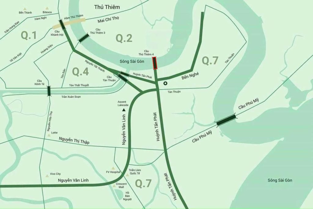 Vị trí cầu Thủ Thiêm 4