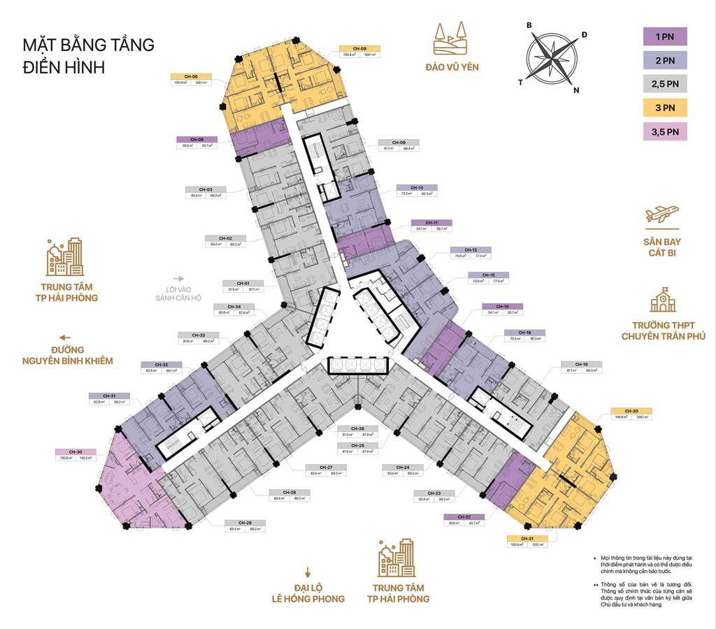 Mặt bằng căn hộ Golden Crow Hải Phòng