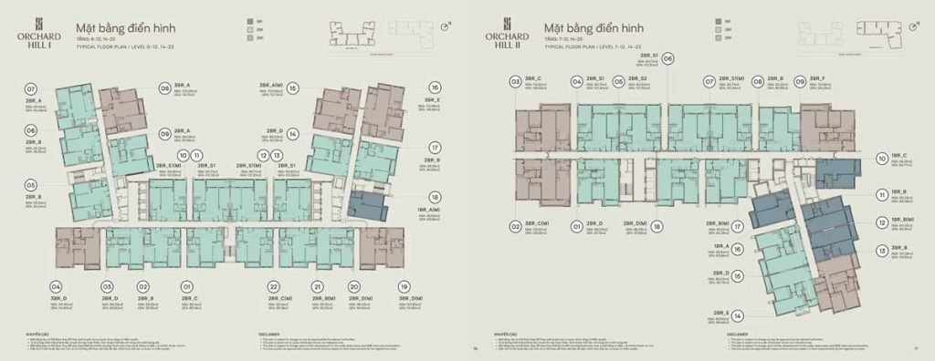 Mặt bằng điển hình toà tháp căn hộ Orchard Hill 1 và 2
