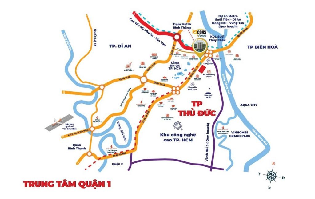 Bản đồ vị trí dự án nằm ngay trung tâm Thành phố Dĩ An, Tỉnh Bình Dương