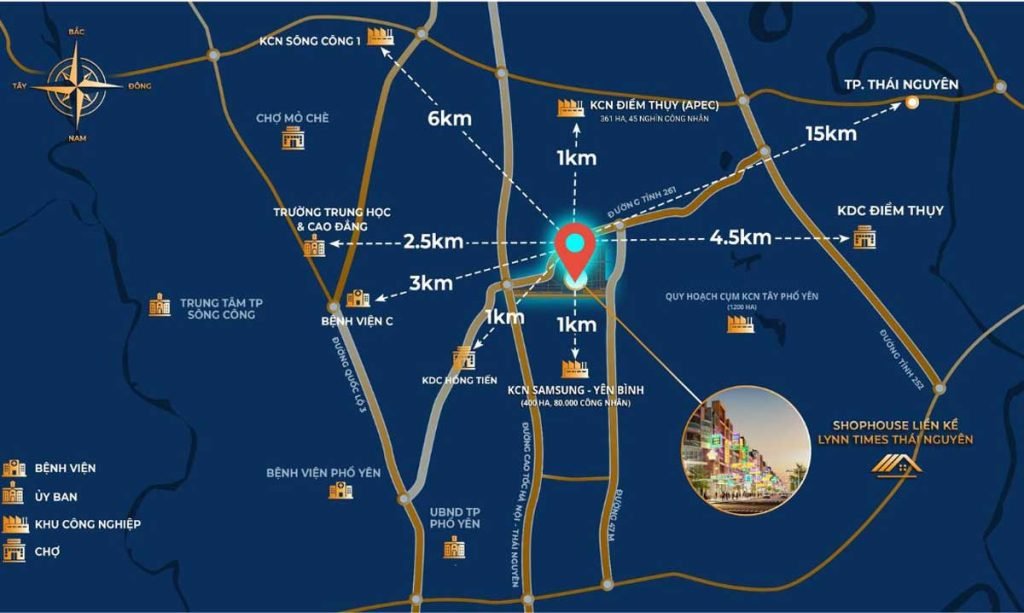 Bản đồ vị trí dự án Lynn Times Thái Nguyên
