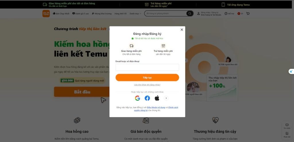 Đăng ký tài khoản Temu Affiliate