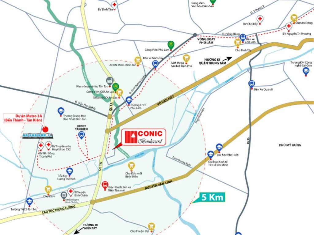 Vị trí dự án Conic Boulevard Bình Chánh